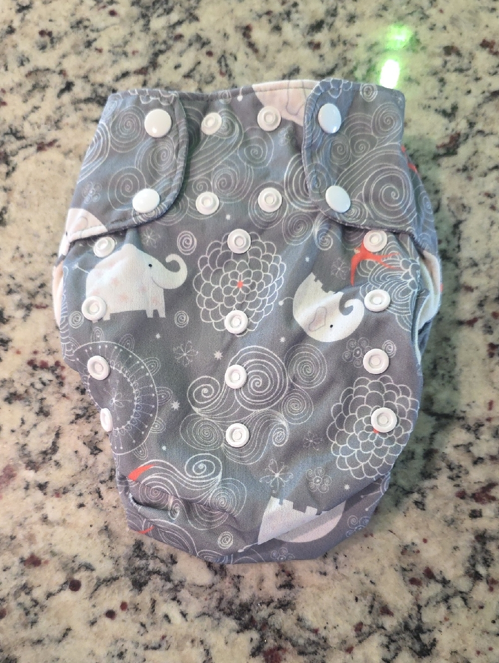 Gray Elephant Print Cloth Diaper Cover with Adjustable Snaps